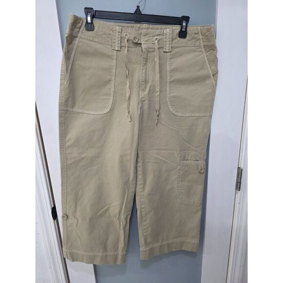 Eddie Bauer Pants - Eddie Bauer Size 12 Tan Khaki Capri Cargo Pants Wide Leg Utility Hiking